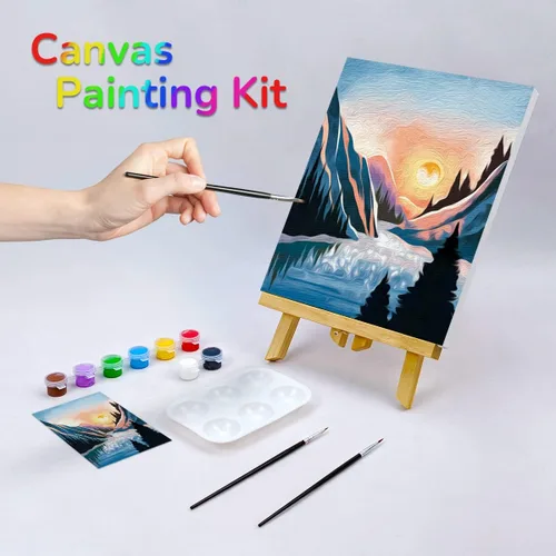 Vista 2 de VOCHIC Lienzo predibujado para pintar para adultos, suministros de fiesta de pintura y sorbos, kit de fiesta de pintura en lienzo para pintar