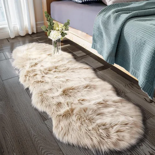 Vista 32 de Ciicool Alfombras de Piel de Oveja Sintética Suaves Alfombra de Piel Sintética Suave Beige Alfombra Esponjosa Funda para Silla y Sofá Alfombra