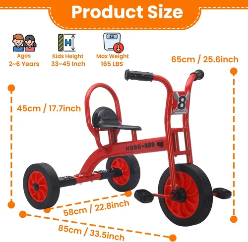 Vista 6 de Triciclo para niños de edad 2-6 años, triciclo para niños con rueda grande, triciclo para jardín de infantes y cuidado diurno al aire libre
