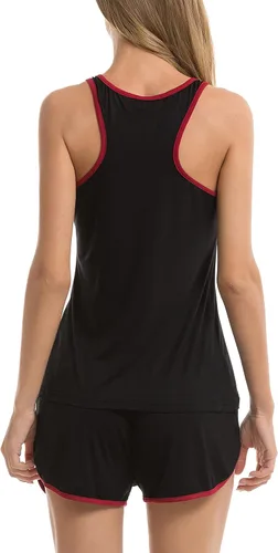 Vista 3 de Vlazom Conjunto de pijama para mujer, ropa de dormir con cuello en V, conjunto de pijama de 2 piezas, sin mangas, ropa de noche, S - XXL