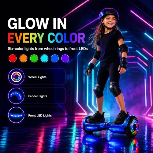 Vista 7 de Hoverstar Hoverboard para niños de 7 a 12 años, luces Bluetooth y LED, 2026 Azul