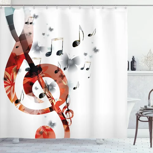 Vista 43 de Ambesonne Decor Collection, juego de cortina con ganchos para regadera