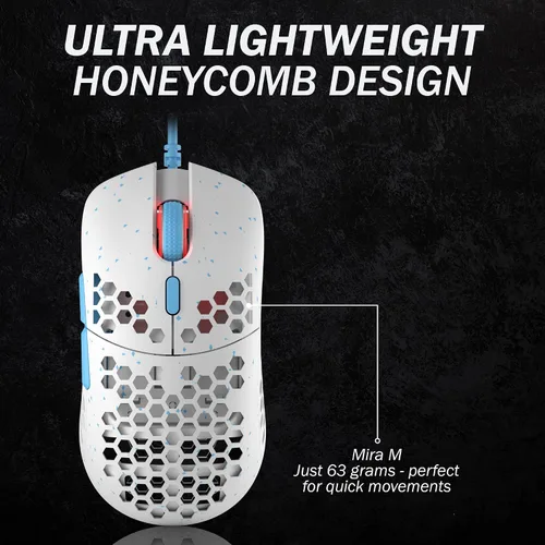 Vista 3 de HK Gaming Mira M - Mouse RGB ultra ligero para juegos, carcasa de panal de abeja, 2.22 oz, máx. 12000 cpi, cable USB, 6 botones programables