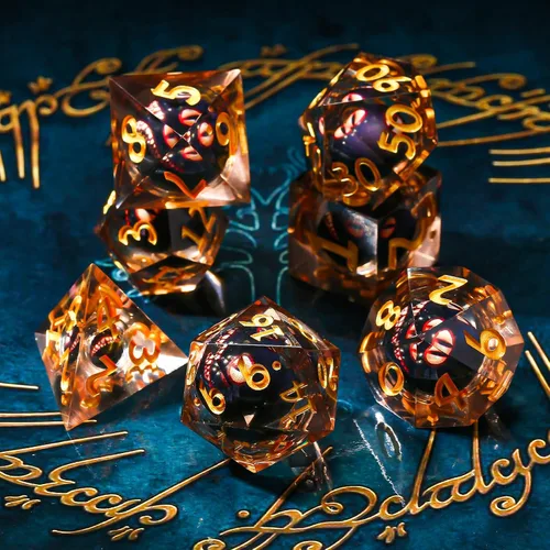 Vista 5 de Sharp Edge - Juego de dados DND, juego de dados de globo ocular DND, dados de ojo de dragón de núcleo líquido para juegos de mesa de rol