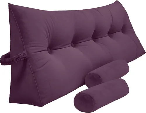 Vista 16 de Peachwell Almohada triangular de lectura para reposo en cama, cojín grande tipo cabecero, respaldo, almohada de cuña con dos almohadas cilíndricas