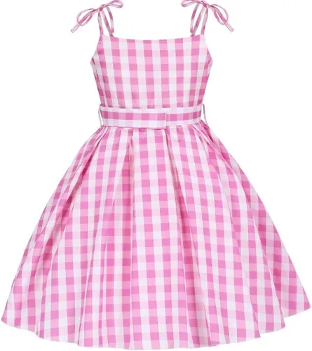 Vista 3 de SZ-TONDA Vestido con correa para disfraz a cuadros rosados para niñas Ropa de fiesta de Halloween 2023 para niños, cosplay, cumpleaños, fiesta