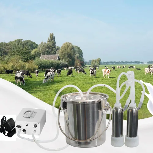 Vista 6 de Máquina de ordeño eléctrica de vaca de 7L, bomba de vacío de pulsación automática recargable con batería con 2 tazas de pezón, cubo de acero