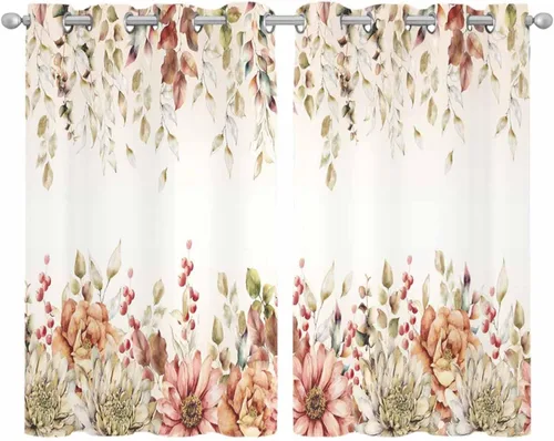 Vista 2 de Cortinas traslúcidas de hojas de eucalipto de 39 pulgadas de largo, juego de 2 paneles de cortinas para cocina, dormitorio, sala de estar, pasillo