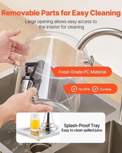 Vista 6 de VEVOR Dispensador de bebidas, dispensador de bebidas de 2.1 galones para fiestas, dispensadores de jugo de acero inoxidable + plástico con bandeja