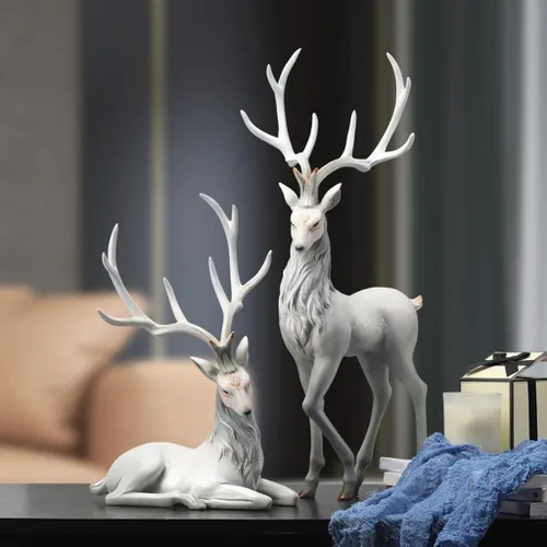 Vista 8 de Estatuilla creativa de reno de 2 piezas de escultura de estatua de ciervo para decoración de estantes