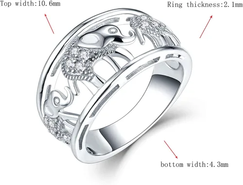 Vista 3 de JO WISDOM Anillo de elefante de plata de ley 925 con circonita cúbica, Plata Esterlina, Zirconia cúbica