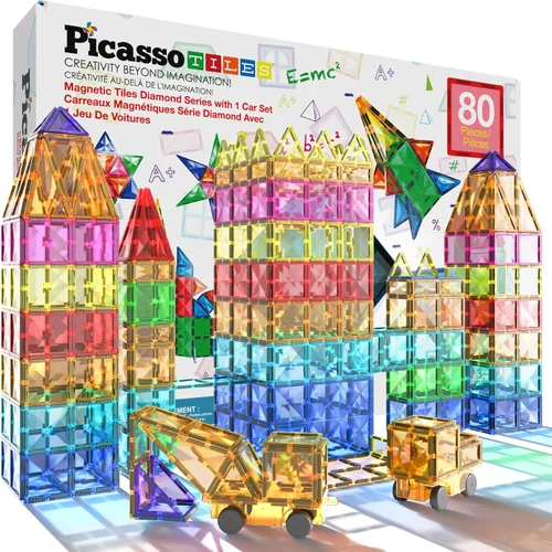 Vista 11 de PicassoTiles Bloques Magnéticos de Azulejos Espejo para Construcción, Regalos Sensoriales de Construcción Juego de Expansión Cuadrado de Imanes