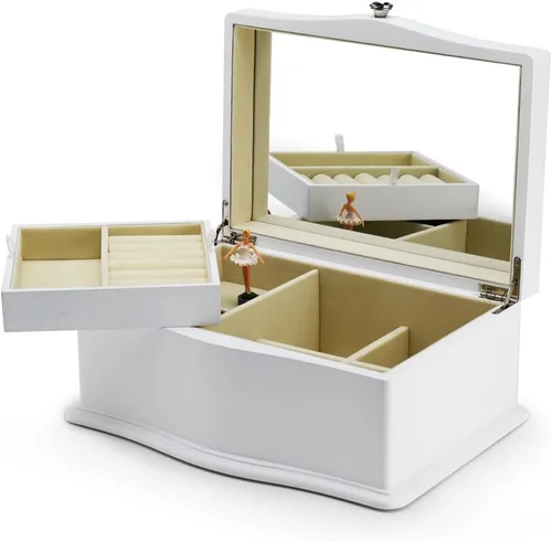 Vista 5 de Joyero musical de madera con 18 notas color blanco mate con muchas canciones para elegir de piel Elise Beethoven