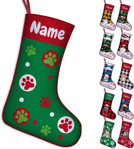 Vista 25 de Calcetines de Navidad personalizados para perros y gatos, 42 patrones de perros y mascotas, calcetines de Navidad personalizados con nombres, adorno