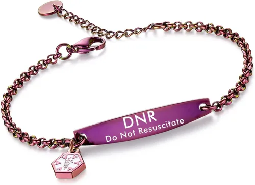 Vista 111 de LinnaLove - Pulsera de identificación de alerta médica con cadena Rolo simple pregrabada para mujer