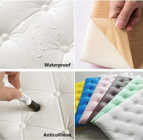 Vista 3 de Paneles de pared de espuma autoadhesivos 3D, 23.6 x 11.8 pulgadas, decoración de revestimiento de cuero, anti-colisión, cojín suave para cubrir Azul