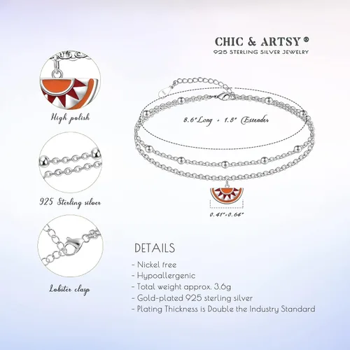 Vista 52 de CHIC & ARTSY Tobilleras de plata de ley S925 para mujer, pulsera de tobillo ajustable multicapa para playa, joyería de verano para mujer, de 10 a 11