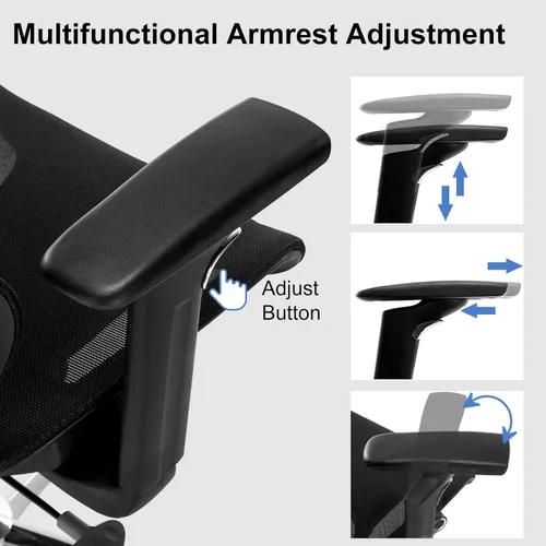 Vista 7 de Silla de oficina ergonómica de escritorio, silla de computadora de malla grande y alta con soporte lumbar ajustable, función de inclinación