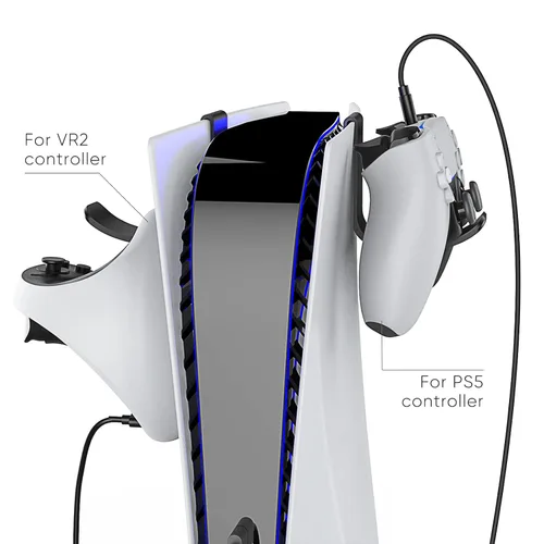 Vista 6 de YUANHOT Kit de carga de controlador para cable de carga y soporte PS VR2, cable de carga 2 en 1 para controlador Playstation 5 VR2, paquete de 2
