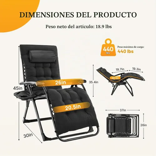 Vista 3 de NEWBULIG Silla de gravedad cero, reclinable plegable para patio con Oscuro