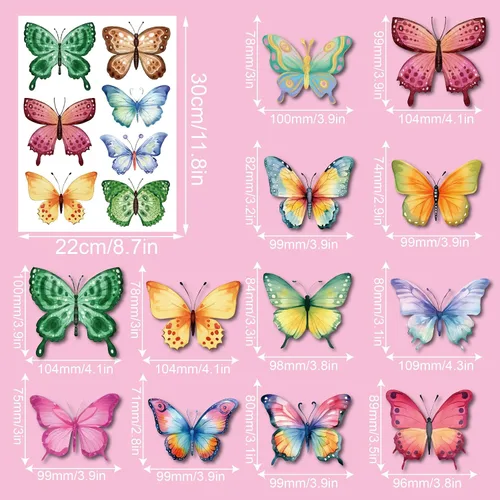 Vista 6 de Calcomanías de pared de mariposa de acuarela para dormitorio de niñas, calcomanías de pared para niños, bebés, guardería, decoración de bricolaje