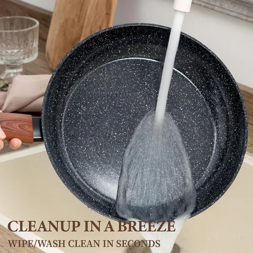 Vista 7 de 26 piezas de ollas y sartenes de cerámica antiadherentes, juego de utensilios de cocina no tóxico compatible con inducción con vaporeras, sin Negro