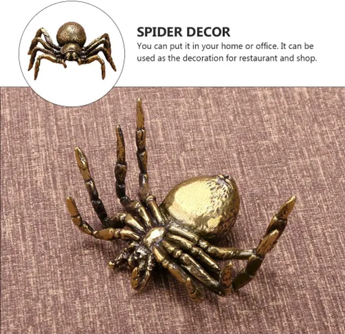 Vista 6 de NUOBESTY Figura de araña de latón, escultura de riqueza de Fengshui, estilo japonés, estatua de la suerte, té para mascotas, figura coleccionable