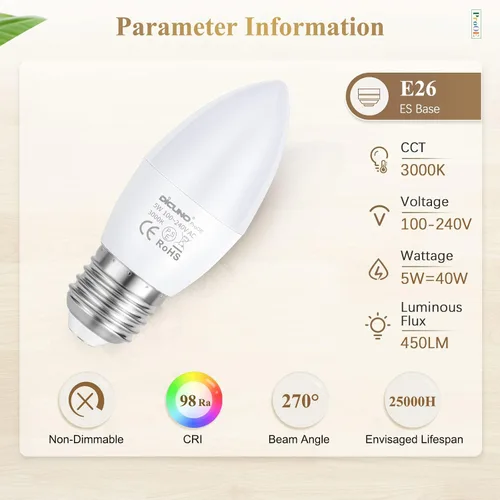 Vista 2 de DiCUNO ProOE - Bombilla LED E26 con protección ocular, alto CRI 98, bombilla E26 de 5 W, blanco cálido 3000 K, reemplazo de luz decorativa