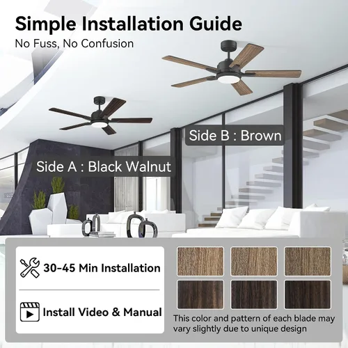 Vista 7 de cumilo Ventiladores de techo inteligentes de 52 pulgadas con control remoto de luces, motor de CC silencioso, ventilador de techo moderno