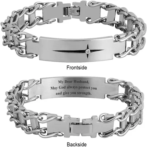 Vista 2 de Mens Cross Bracelet, Son Grandson Dad Husband Bracelets, Stainless Steel Link Bracelet Adjustable