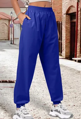 Vista 6 de JZC Pantalones de paracaídas para mujer, pantalones cargo holgados de cintura baja, pantalones Y2K con bolsillos, pantalones deportivos relajados