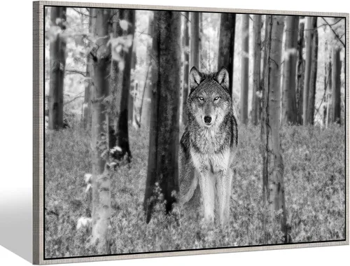 Vista 12 de Sea Whisper - Lienzo de arte de pared de vida silvestre, lobo en la hierba con ojos firmes, naturaleza, bosque, escena de parque, pintura artística