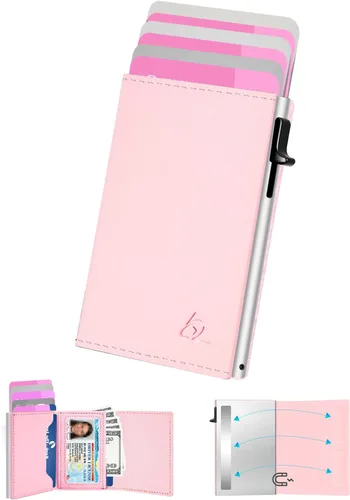Vista 11 de Cartera Tarjetero para Hombres - Estuche de Aluminio Desplegable, Cuero de Microfibra Flexible Premium, Cartera Inteligente para Hombres, Bloqueo