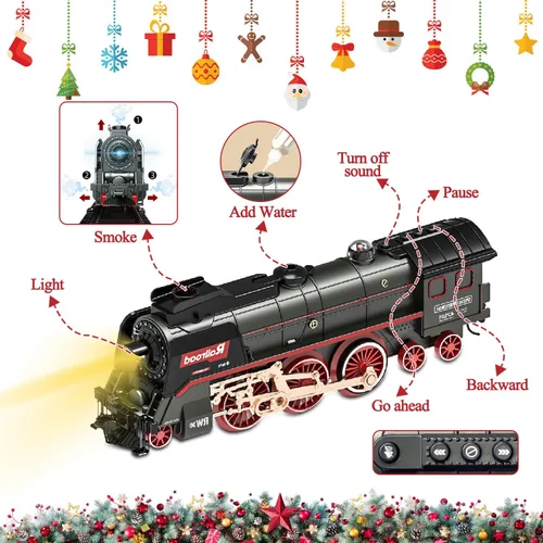 Vista 2 de Juego de Tren para Niños, Juguetes de Tren Eléctrico con Luces Realistas, Sonidos y Humo, Modelo de Tren de Navidad, Regalos para Niños Pequeños