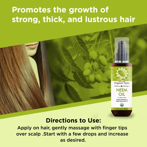 Vista 5 de Organic Veda Aceite de neem puro, prensado en frío y orgánico para piel, cabello, cara, cuerpo, cuero cabelludo, hidratante natural, aceite