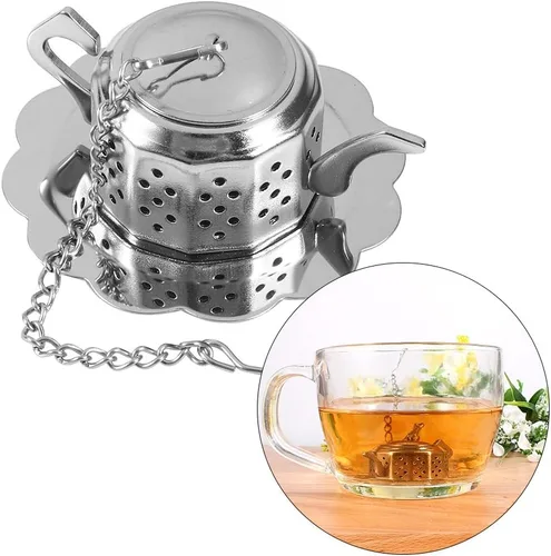 Vista 6 de Infusor de té en forma de tetera, colador de té ultra fino, filtro difusor de filtro de acero inoxidable para tazas de té de grano de hojas sueltas