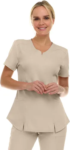 Vista 20 de MediChic Scrubs Top Quirúrgico para Mujer con Cuello en V con Muesca Elástico de Moda con Dos Bolsillos, Tela Flex de Fácil Cuidado Blanco