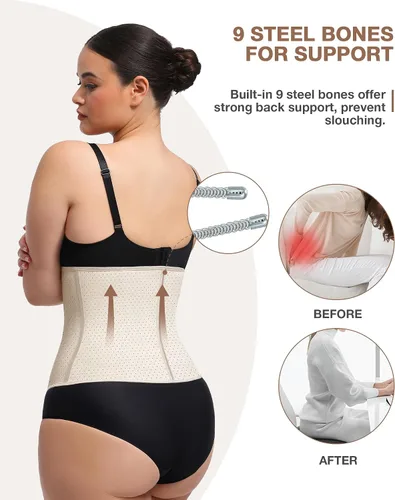 Vista 3 de Entrenador de cintura para mujer, corsé de látex bajo el busto, corsé de control de abdomen, faja deportiva de reloj de arena, Piel