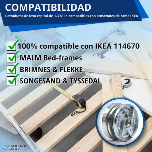 Vista 4 de ReplacementScrews Candados de leva para marco de cama compatibles con IKEA Part 114670 (MALM, SONGESAND, BRIMNES) (paquete de 1)