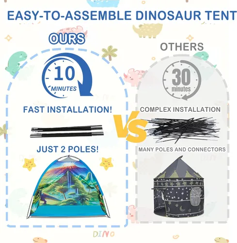 Vista 4 de Tienda de campaña de dinosaurio para niños varones, tienda de campaña de dinosaurio para niños para diversión interior y exterior, regalo perfecto