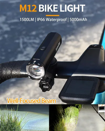 Vista 2 de Luz LED de bicicleta de 2000LM de tres haces para conducción nocturna antirreflejos con control remoto, USB-C 6000mAh luces de bicicleta recargables