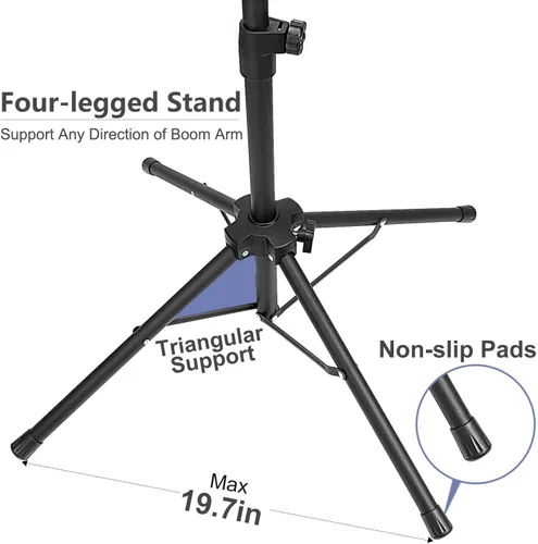 Vista 3 de Soporte para Micrófono, Soporte de Micrófono de Piso con Brazo Extensible y Soporte para Tableta y Teléfono, Altura Ajustable, Soporte de Cuatro