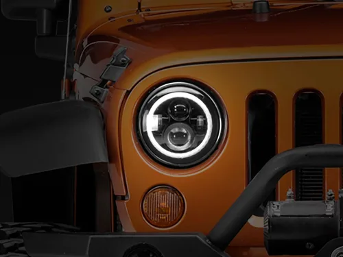 Vista 2 de Axial Faros delanteros LED Halo con señales direccionales DRL y ámbar; carcasa negra; lente transparente compatible con Jeep Wrangler TJ y JK 97-18