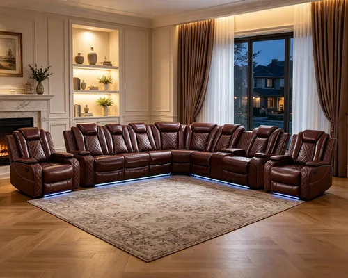 Vista 20 de Juego de sofá modular reclinable eléctrico para sala de estar, sofá modular reclinable de cuero con mesa auxiliar, soporte para tazas, consola