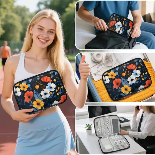 Vista 7 de Flowers Electronics - Funda organizadora de viaje, accesorios tecnológicos, bolsa de almacenamiento de cables para cables, cargador, teléfono, disco