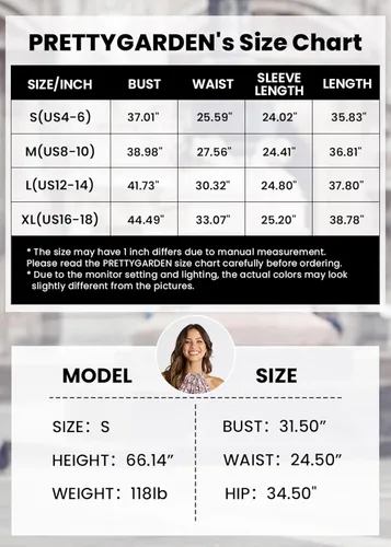 Vista 6 de PRETTYGARDEN Vestido corto acampanado para mujer con nudo frontal manga larga cuello en V escalonado con volantes mini vestidos de patinadora