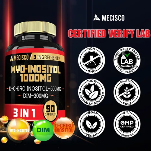 Vista 6 de Mecisco Suplemento de mio-inositol y D-Chiro inositol 3 en 1 con DIM - 90 cápsulas - 30 días