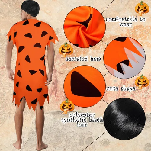 Vista 2 de Disfraz de Halloween para hombre, 3 piezas, disfraz de adulto, disfraz de hombre de las cavernas del tiempo prehistórico para fiesta de cosplay