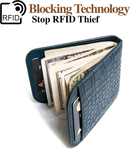 Vista 4 de Lethnic Cartera delgada con clip de dinero, bloqueo RFID, soporte para tarjetas de visita de cuero plegable