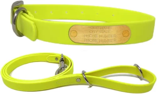 Vista 17 de Regal Dog Products Collares de perro pequeños negros impermeables con placa de nombre personalizada grabada Collar de perro de Biothane